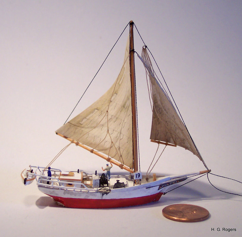 Detailed miniature model of the Skipjack Rosie Parks by artist Gabrielle Rogers