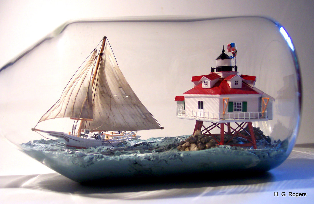 Skipjack Rosie Parks and Thomas Point Lighthouse in Bottle