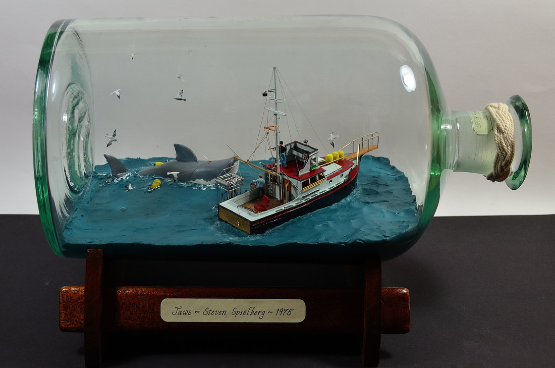 Diorama in a bottle of Spielberg's film Jaws by Gabrielle Rogers
