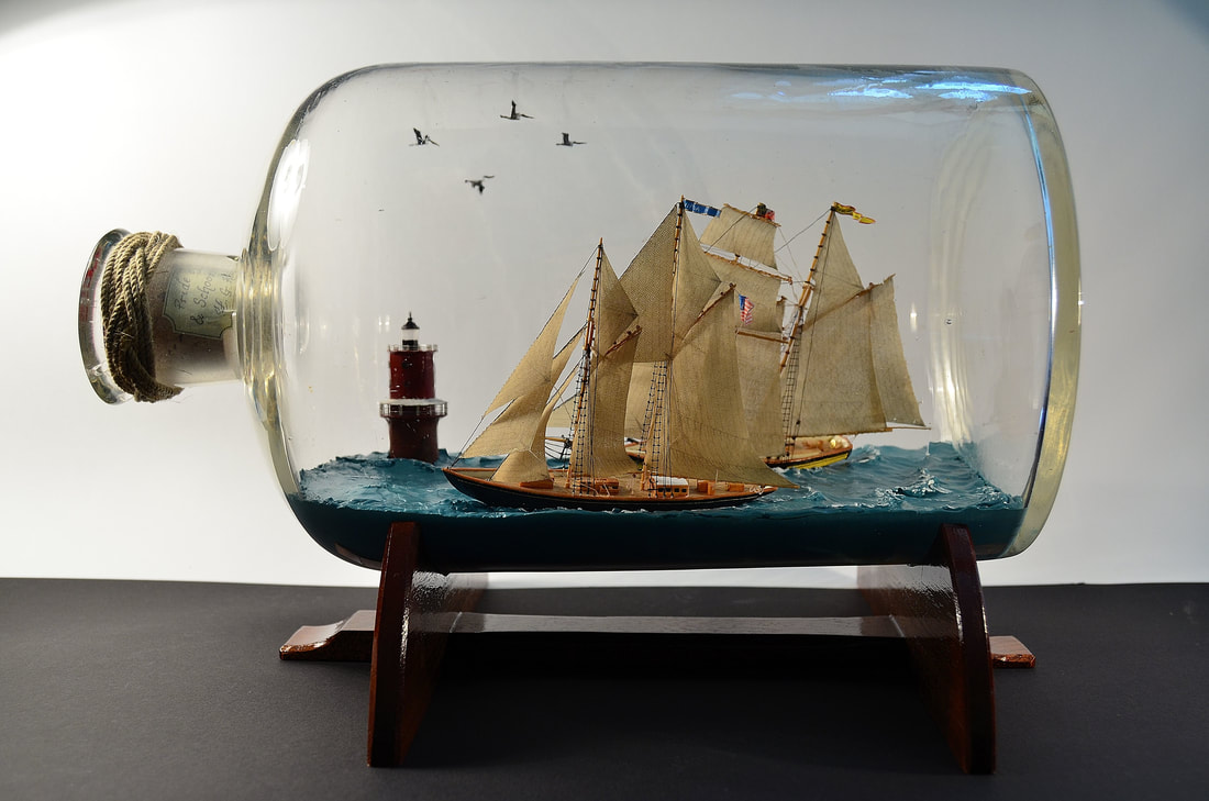 A ship in bottle displaying the great rivalry between the Schooner Virginia and Pride of Baltimore