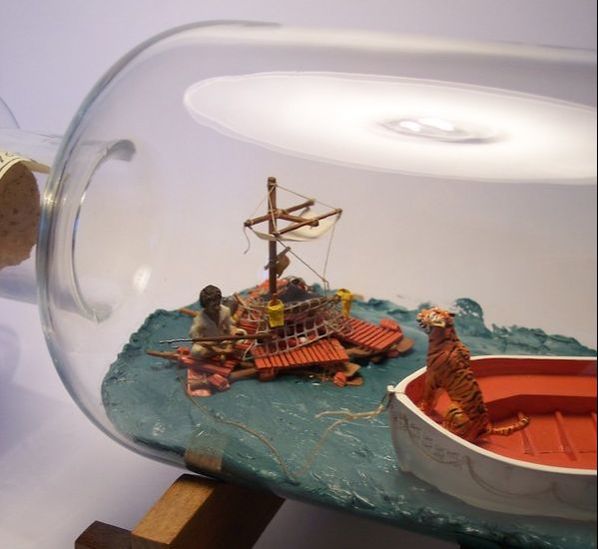 Diorama in a bottle inspired by the film, Life of Pi.