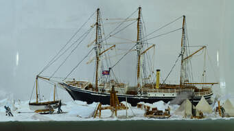 Model diorama of Shackleton's trip the Antarctica aboard his ship Endurance.